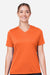 Team 365 TT15W Womens Zone Performance Mesh Moisture Wicking Short Sleeve V-Neck T-Shirt Orange Model Front