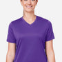 Team 365 Womens Zone Performance Mesh Moisture Wicking Short Sleeve V-Neck T-Shirt - Purple - New