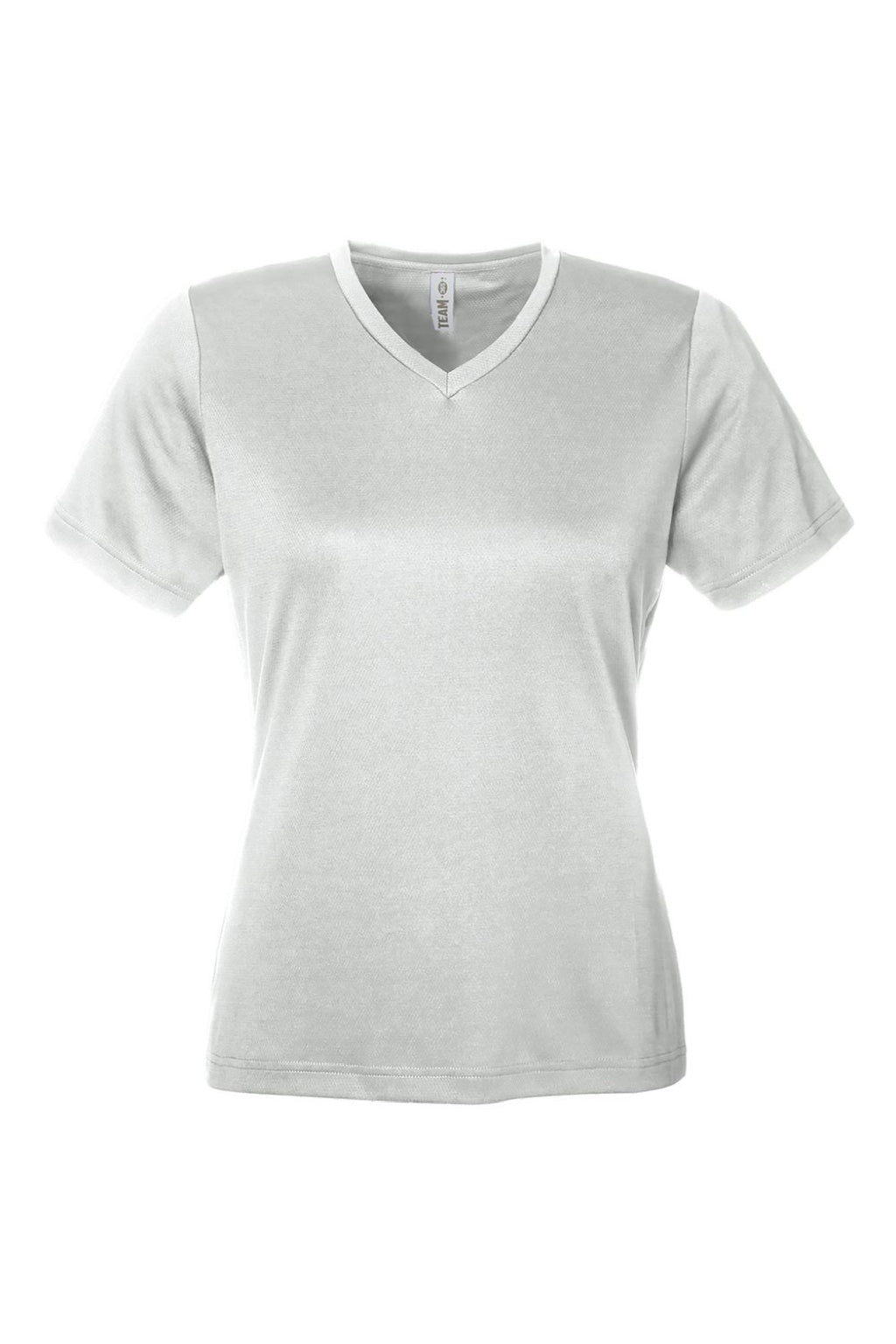 Team 365 TT15W Womens Zone Performance Mesh Short Sleeve V-Neck T-Shirt Silver Grey Flat Front