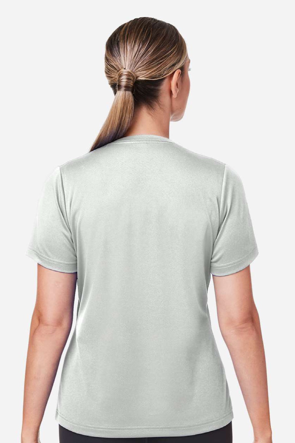 Team 365 TT15W Womens Zone Performance Mesh Short Sleeve V-Neck T-Shirt Silver Grey Model Back