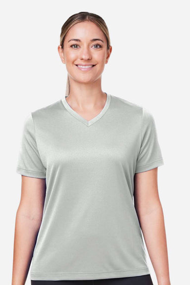 Team 365 TT15W Womens Zone Performance Mesh Short Sleeve V-Neck T-Shirt Silver Grey Model Front
