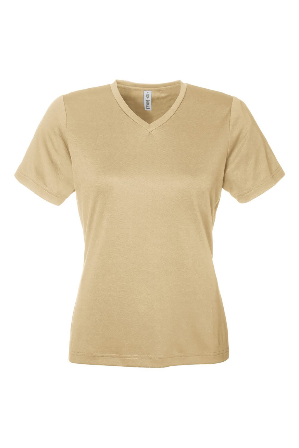 Team 365 TT15W Womens Zone Performance Mesh Short Sleeve V-Neck T-Shirt Vegas Gold Flat Front