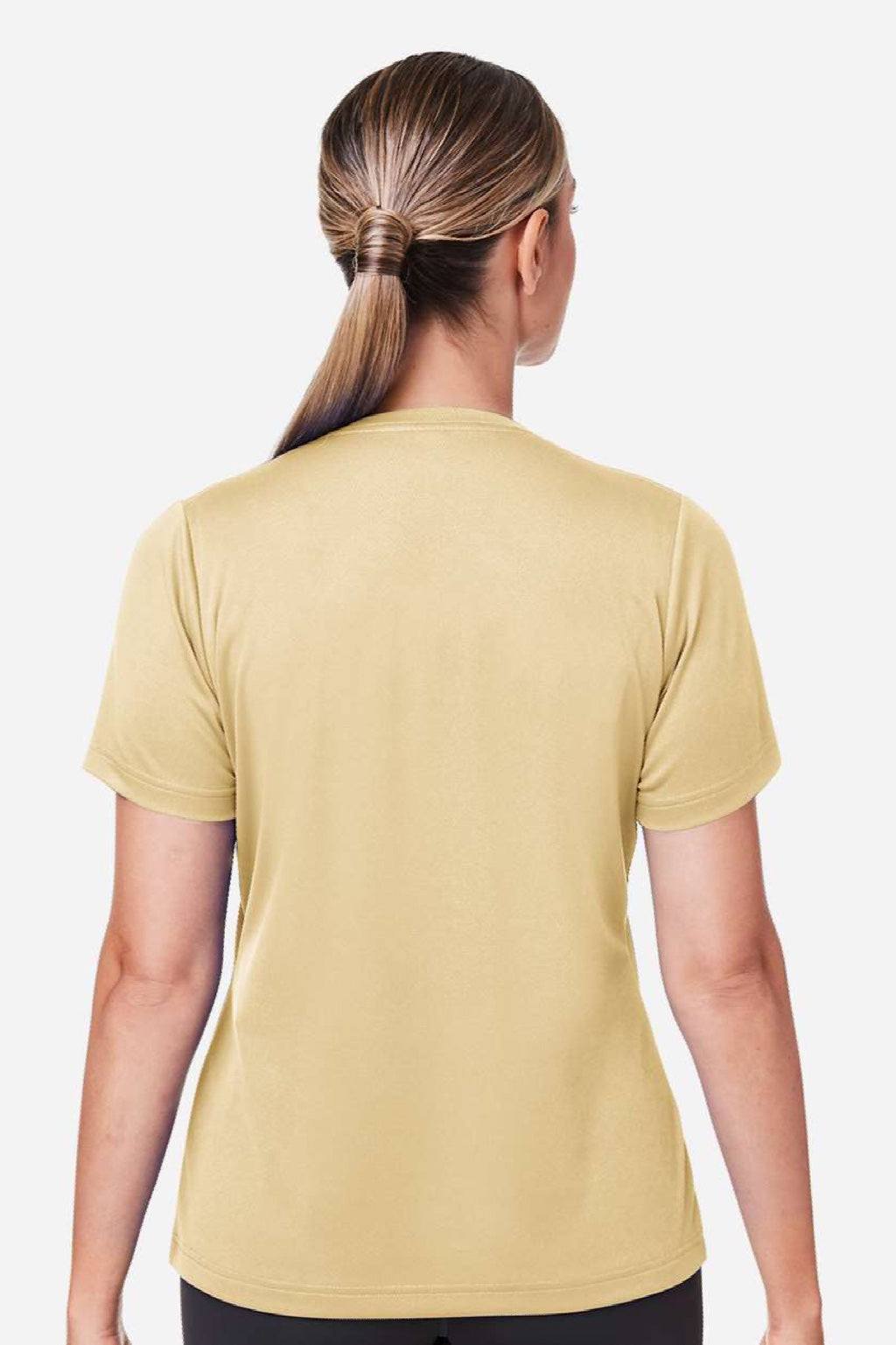 Team 365 TT15W Womens Zone Performance Mesh Short Sleeve V-Neck T-Shirt Vegas Gold Model Back
