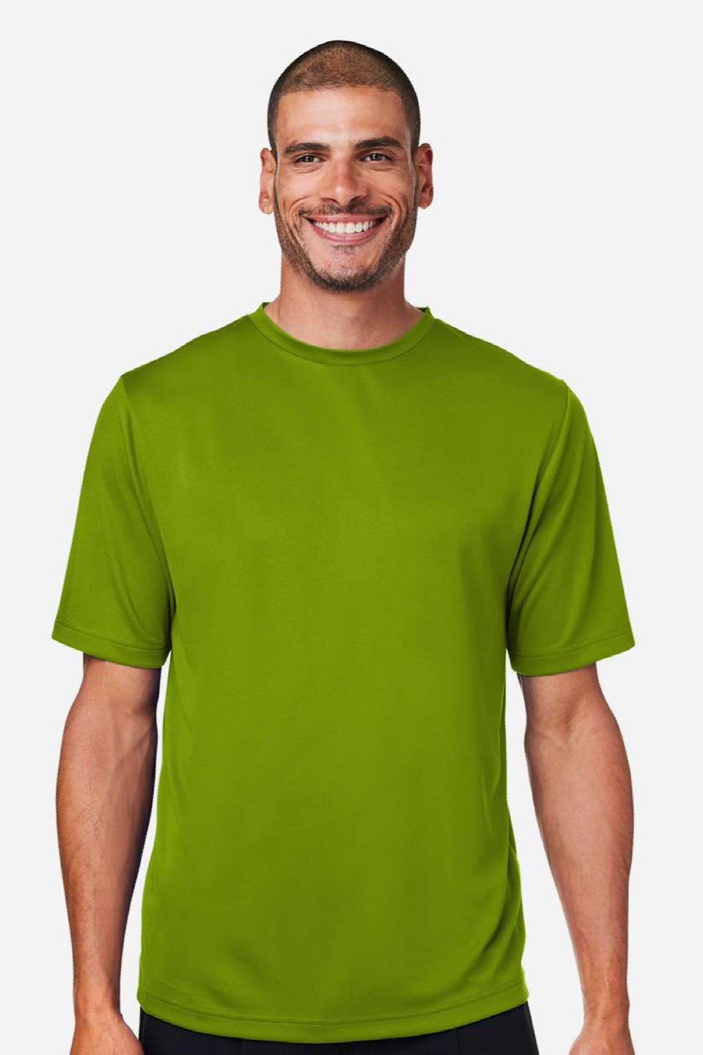 Team 365 TT15 Mens Zone Performance Mesh Short Sleeve Crewneck T-Shirt Acid Green Model Front