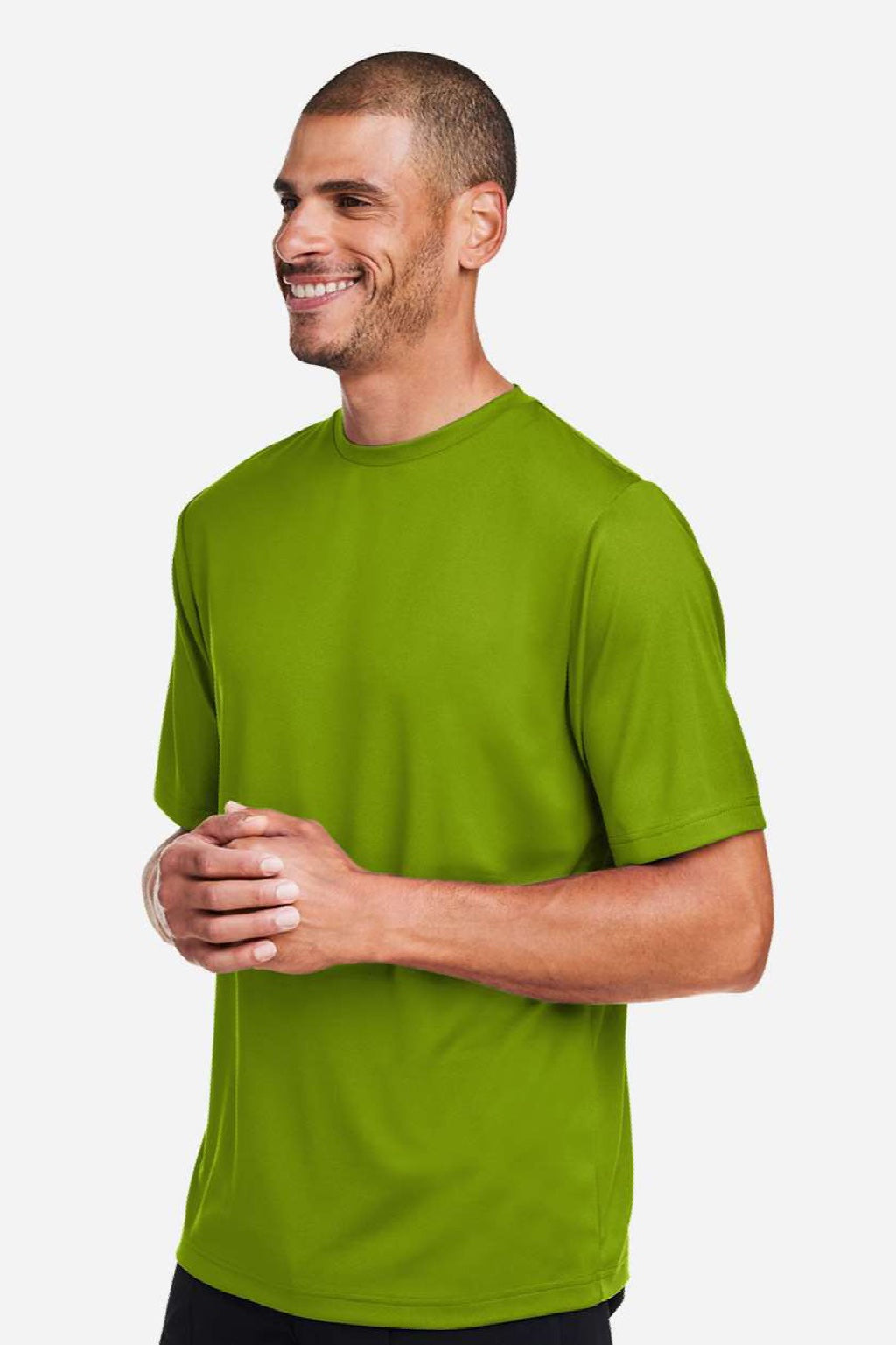 Team 365 TT15 Mens Zone Performance Mesh Short Sleeve Crewneck T-Shirt Acid Green Model Side