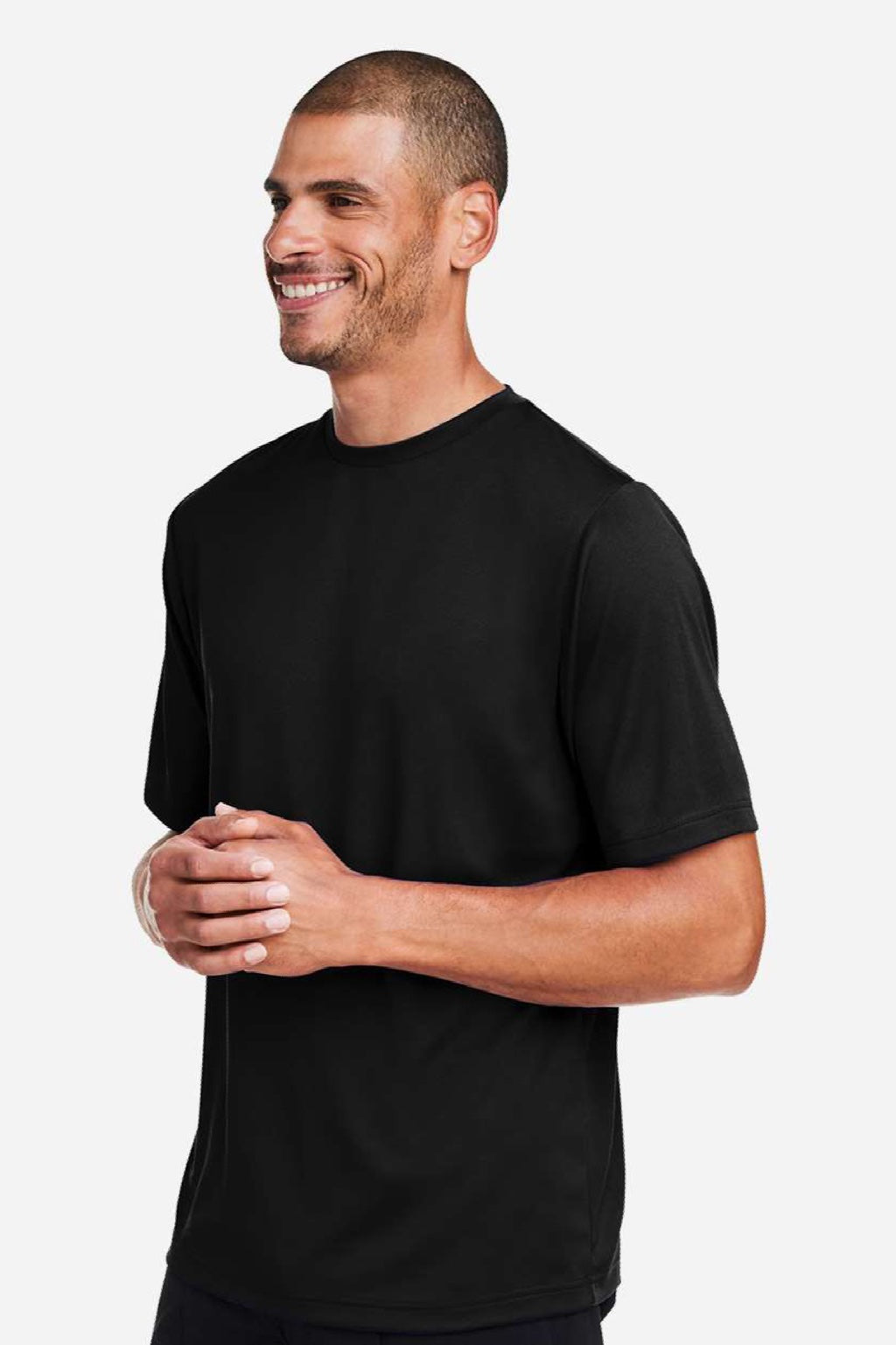 Team 365 TT15 Mens Zone Performance Mesh Short Sleeve Crewneck T-Shirt Black Model Side