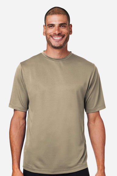 Team 365 TT15 Mens Zone Performance Mesh Short Sleeve Crewneck T-Shirt Coyote Brown Model Front