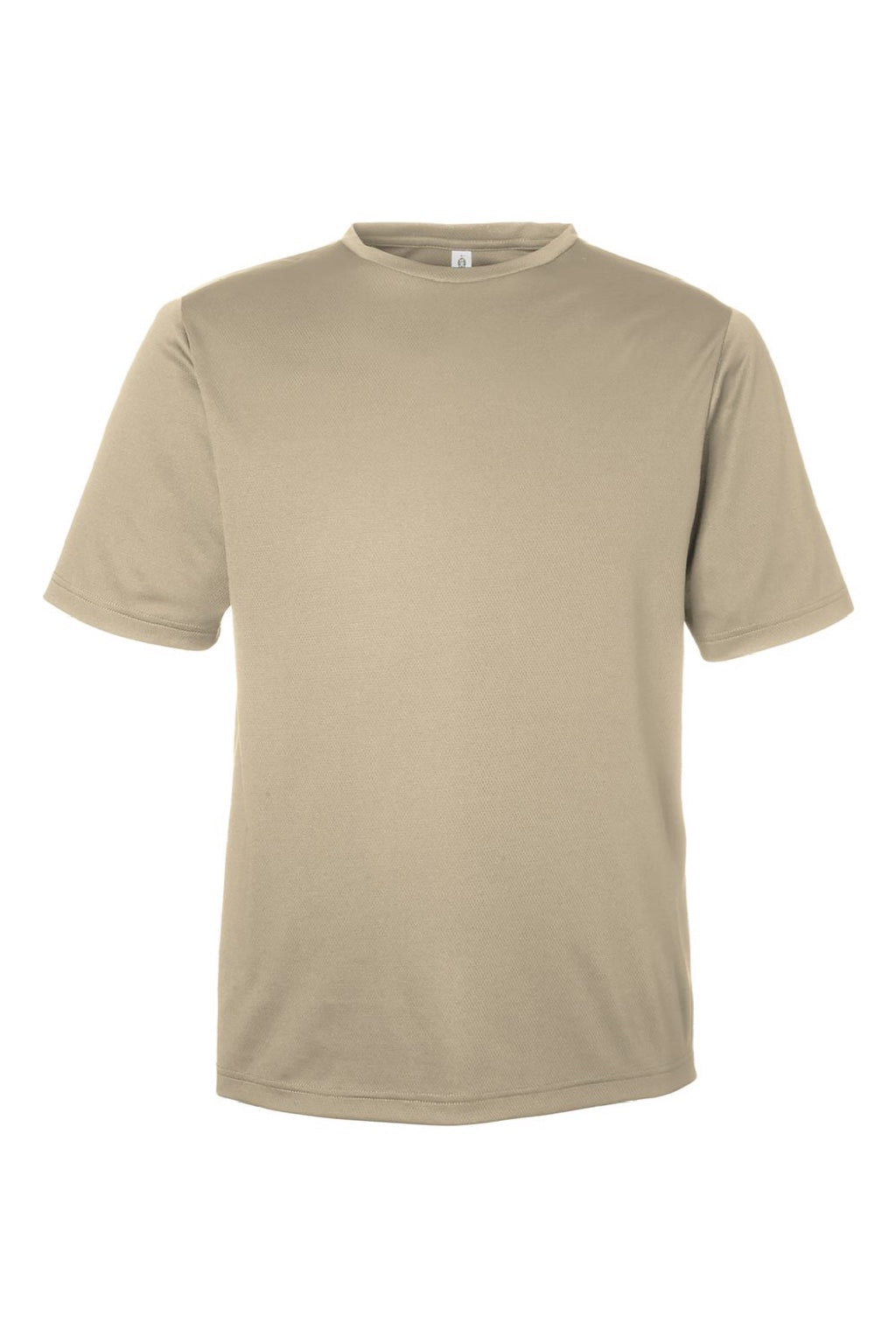 Team 365 TT15 Mens Zone Performance Mesh Short Sleeve Crewneck T-Shirt Desert Khaki Brown Flat Front