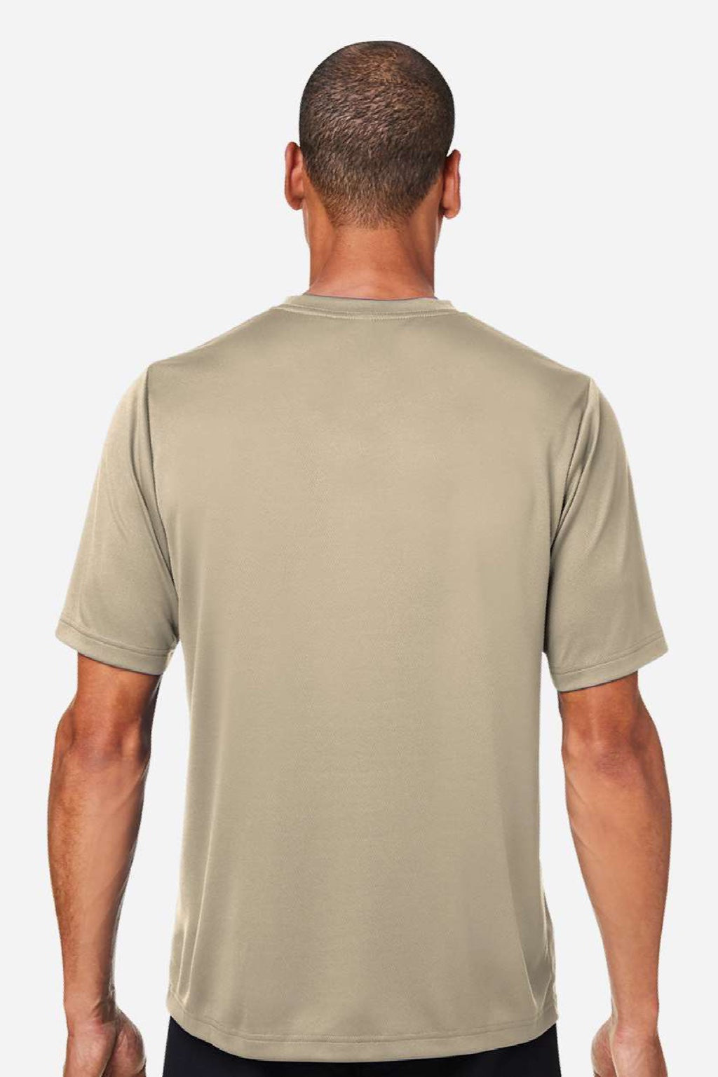 Team 365 TT15 Mens Zone Performance Mesh Short Sleeve Crewneck T-Shirt Desert Khaki Brown Model Back