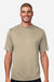 Team 365 TT15 Mens Zone Performance Mesh Short Sleeve Crewneck T-Shirt Desert Khaki Brown Model Front