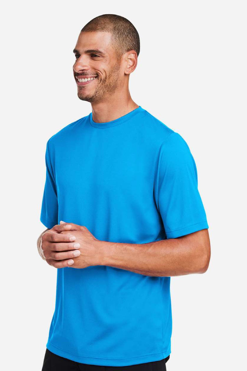 Team 365 TT15 Mens Zone Performance Mesh Moisture Wicking Short Sleeve Crewneck T-Shirt Electric Blue Model Side