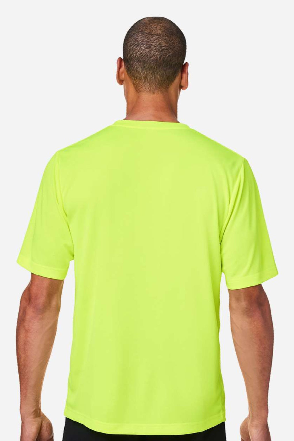 Team 365 TT15 Mens Zone Performance Mesh Moisture Wicking Short Sleeve Crewneck T-Shirt Safety Yellow Model Back
