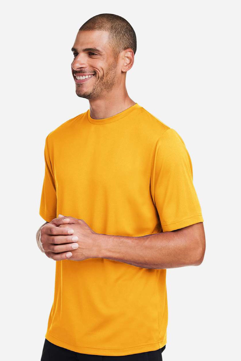 Team 365 TT15 Mens Zone Performance Mesh Short Sleeve Crewneck T-Shirt Athletic Gold Model Side