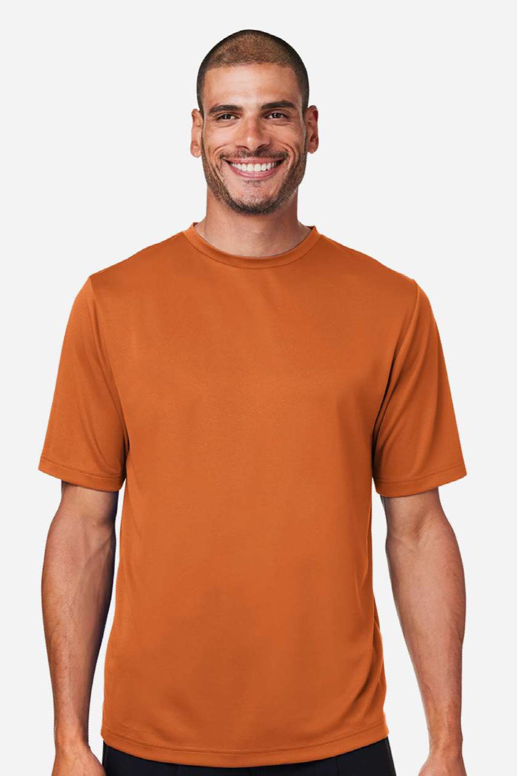 Team 365 TT15 Mens Zone Performance Mesh Short Sleeve Crewneck T-Shirt Burnt Orange Model Front