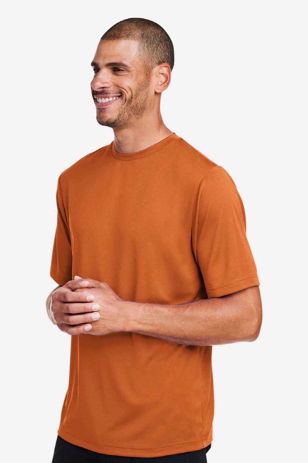 Team 365 TT15 Mens Zone Performance Mesh Short Sleeve Crewneck T-Shirt Burnt Orange Model Side