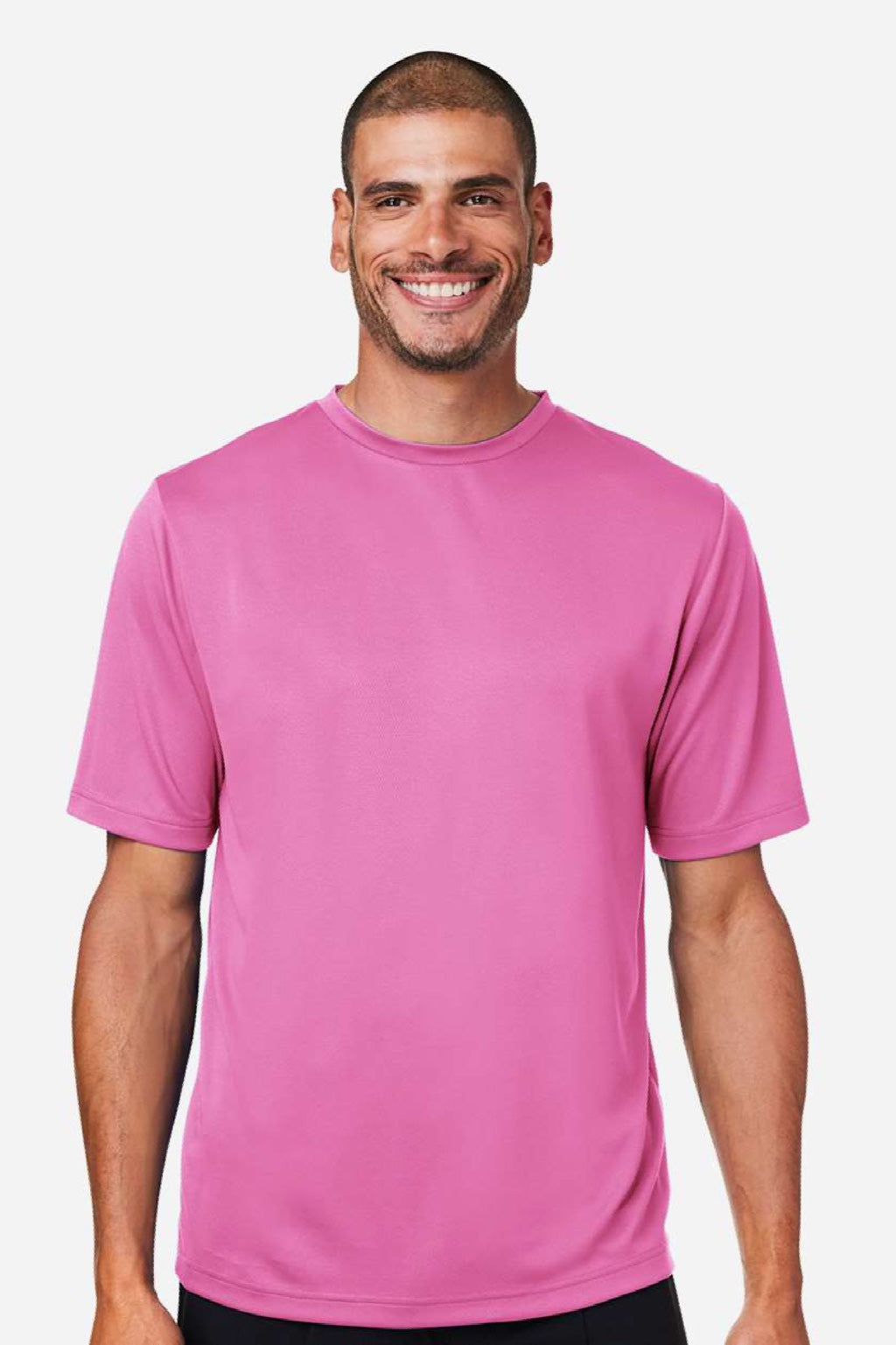 Team 365 TT15 Mens Zone Performance Mesh Short Sleeve Crewneck T-Shirt Charity Pink Model Front