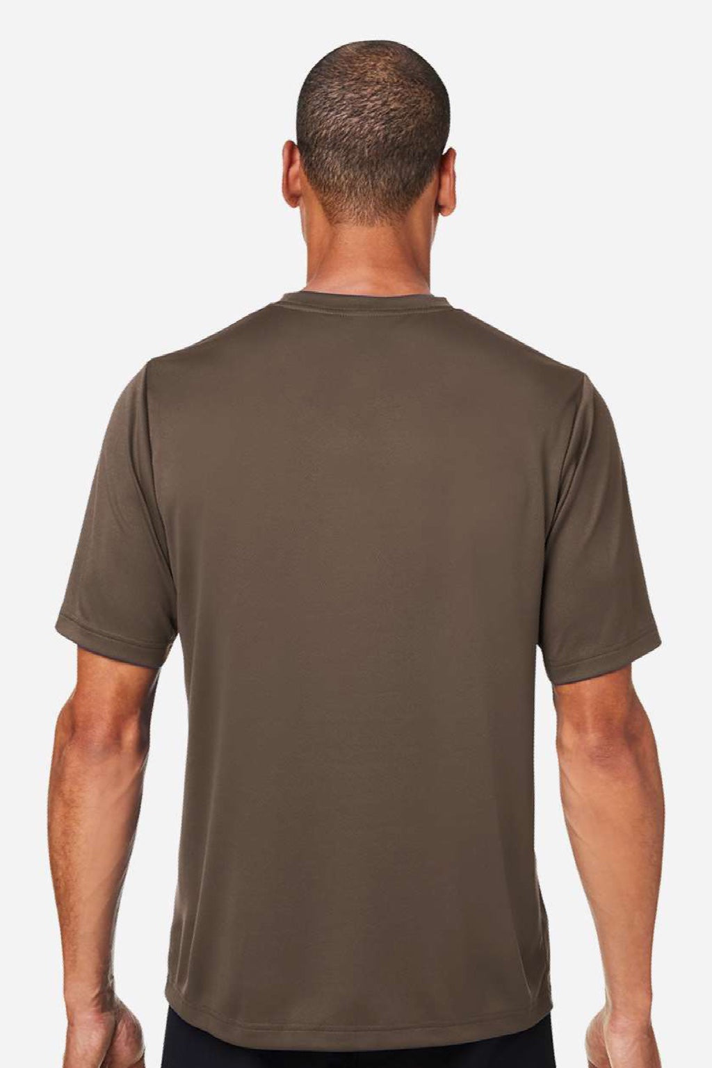 Team 365 TT15 Mens Zone Performance Mesh Short Sleeve Crewneck T-Shirt Dark Brown Model Back