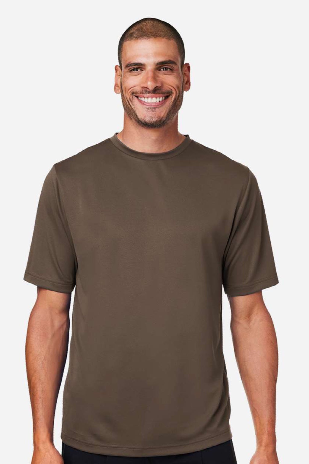 Team 365 TT15 Mens Zone Performance Mesh Short Sleeve Crewneck T-Shirt Dark Brown Model Front