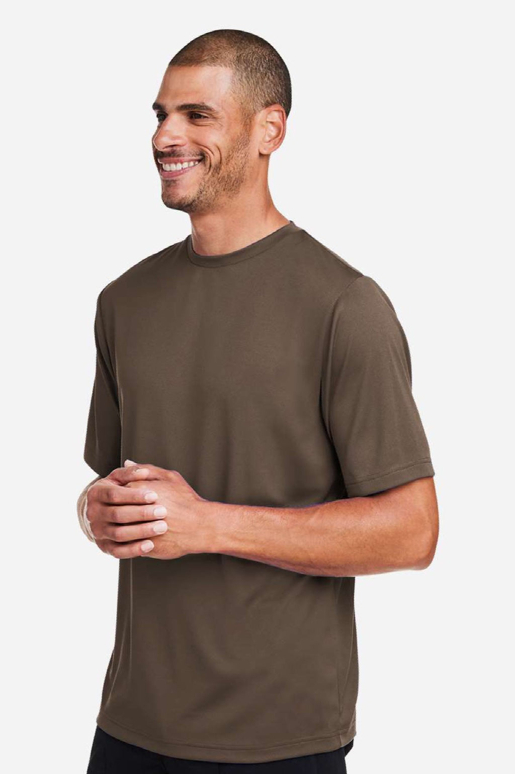 Team 365 TT15 Mens Zone Performance Mesh Short Sleeve Crewneck T-Shirt Dark Brown Model Side