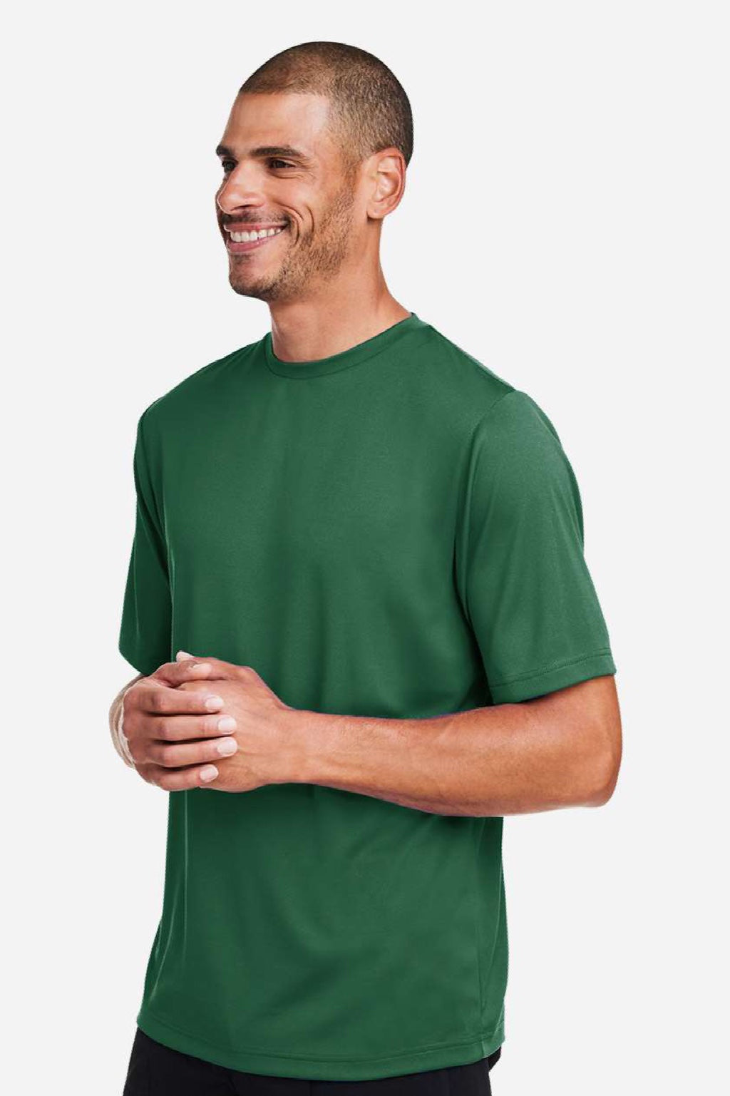 Team 365 TT15 Mens Zone Performance Mesh Short Sleeve Crewneck T-Shirt Dark Green Model Side