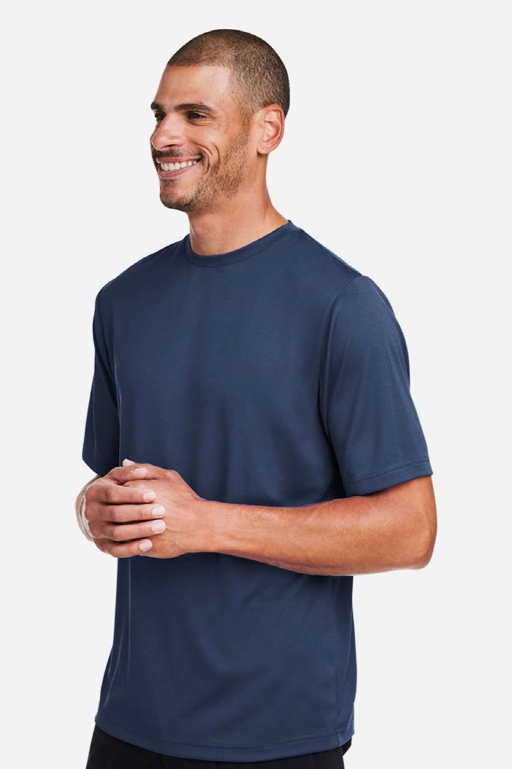 Team 365 TT15 Mens Zone Performance Mesh Short Sleeve Crewneck T-Shirt Dark Navy Blue Model Side