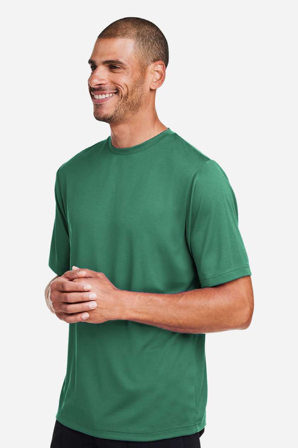 Team 365 TT15 Mens Zone Performance Mesh Short Sleeve Crewneck T-Shirt Forest Green Model Side
