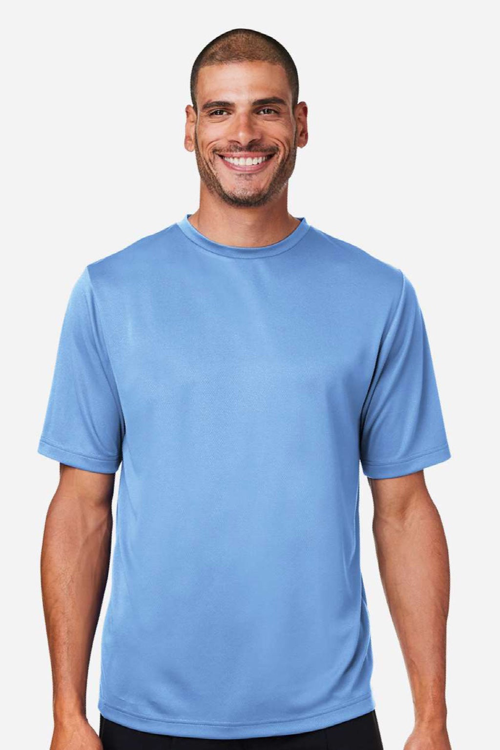 Team 365 TT15 Mens Zone Performance Mesh Short Sleeve Crewneck T-Shirt Light Blue Model Front