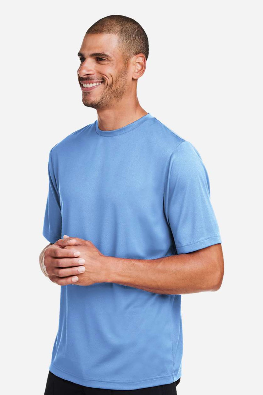 Team 365 TT15 Mens Zone Performance Mesh Short Sleeve Crewneck T-Shirt Light Blue Model Side