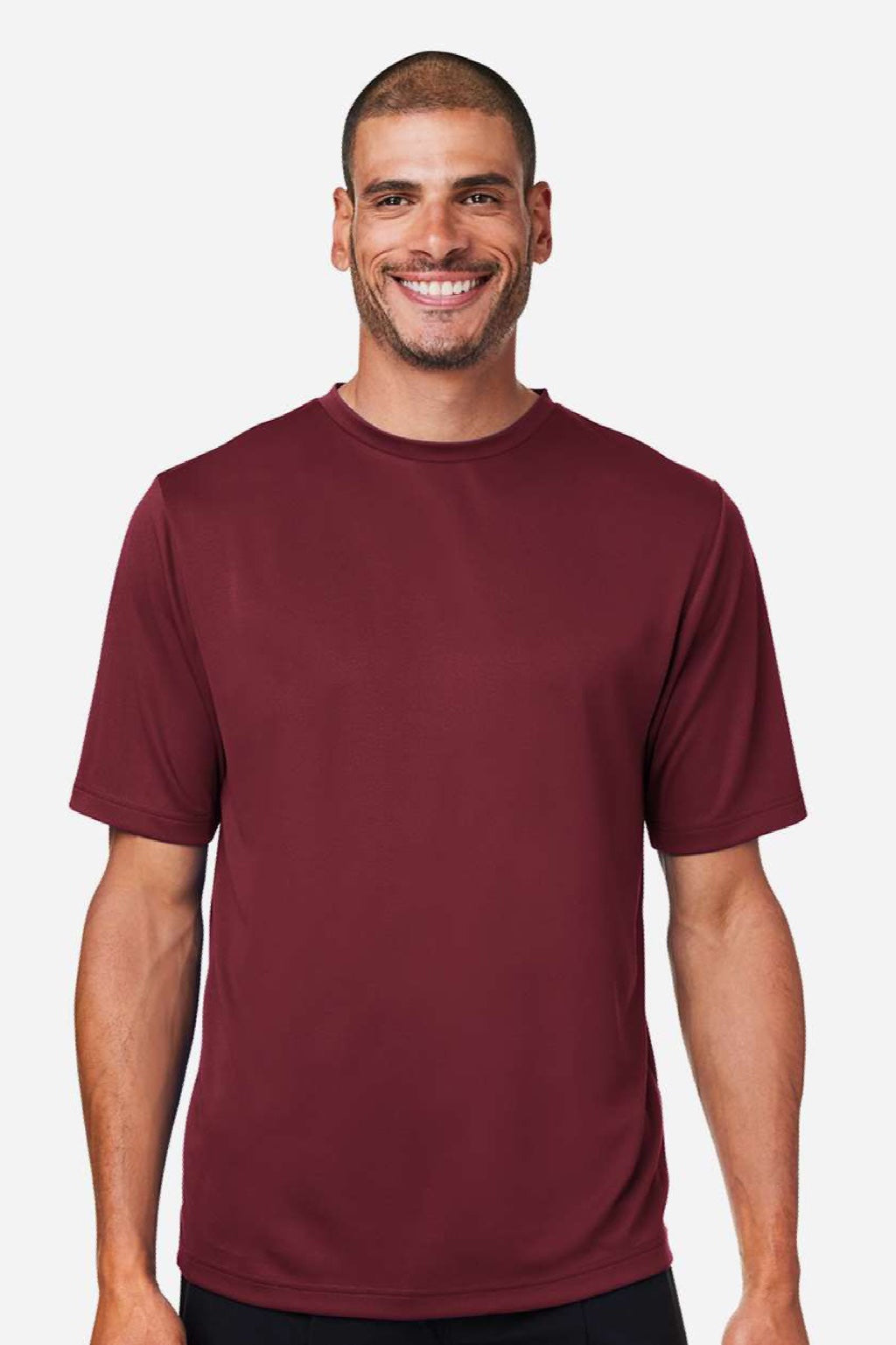 Team 365 TT15 Mens Zone Performance Mesh Short Sleeve Crewneck T-Shirt Maroon Model Front