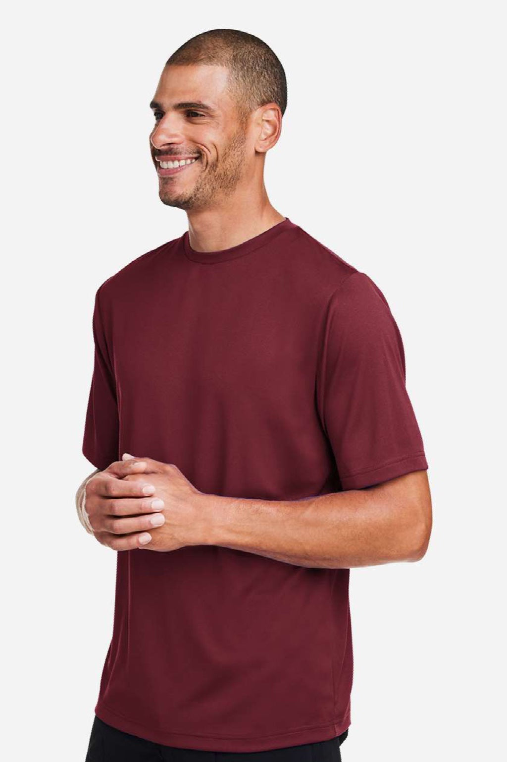 Team 365 TT15 Mens Zone Performance Mesh Short Sleeve Crewneck T-Shirt Maroon Model Side