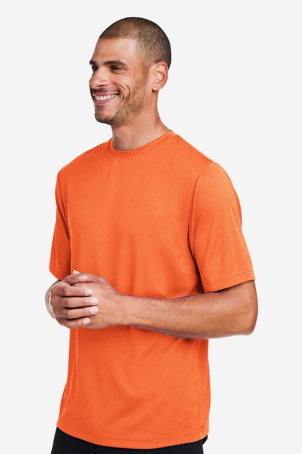 Team 365 TT15 Mens Zone Performance Mesh Short Sleeve Crewneck T-Shirt Orange Model Side