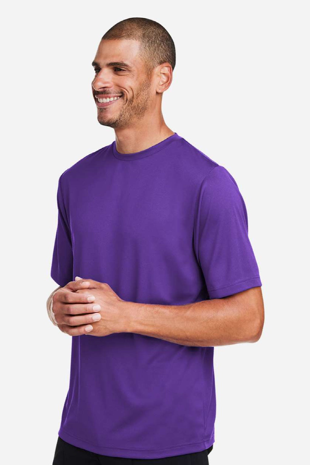 Team 365 TT15 Mens Zone Performance Mesh Short Sleeve Crewneck T-Shirt Purple Model Side
