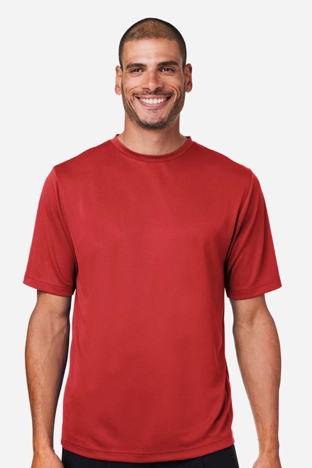 Team 365 TT15 Mens Zone Performance Mesh Short Sleeve Crewneck T-Shirt Scarlet Red Model Front