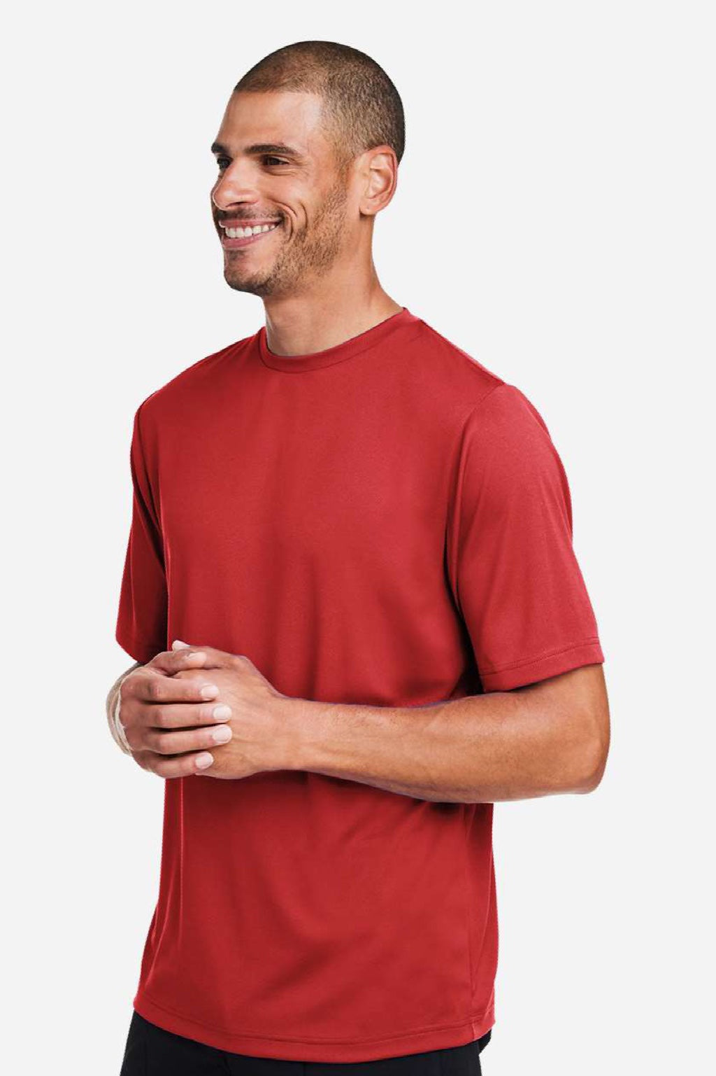 Team 365 TT15 Mens Zone Performance Mesh Short Sleeve Crewneck T-Shirt Scarlet Red Model Side