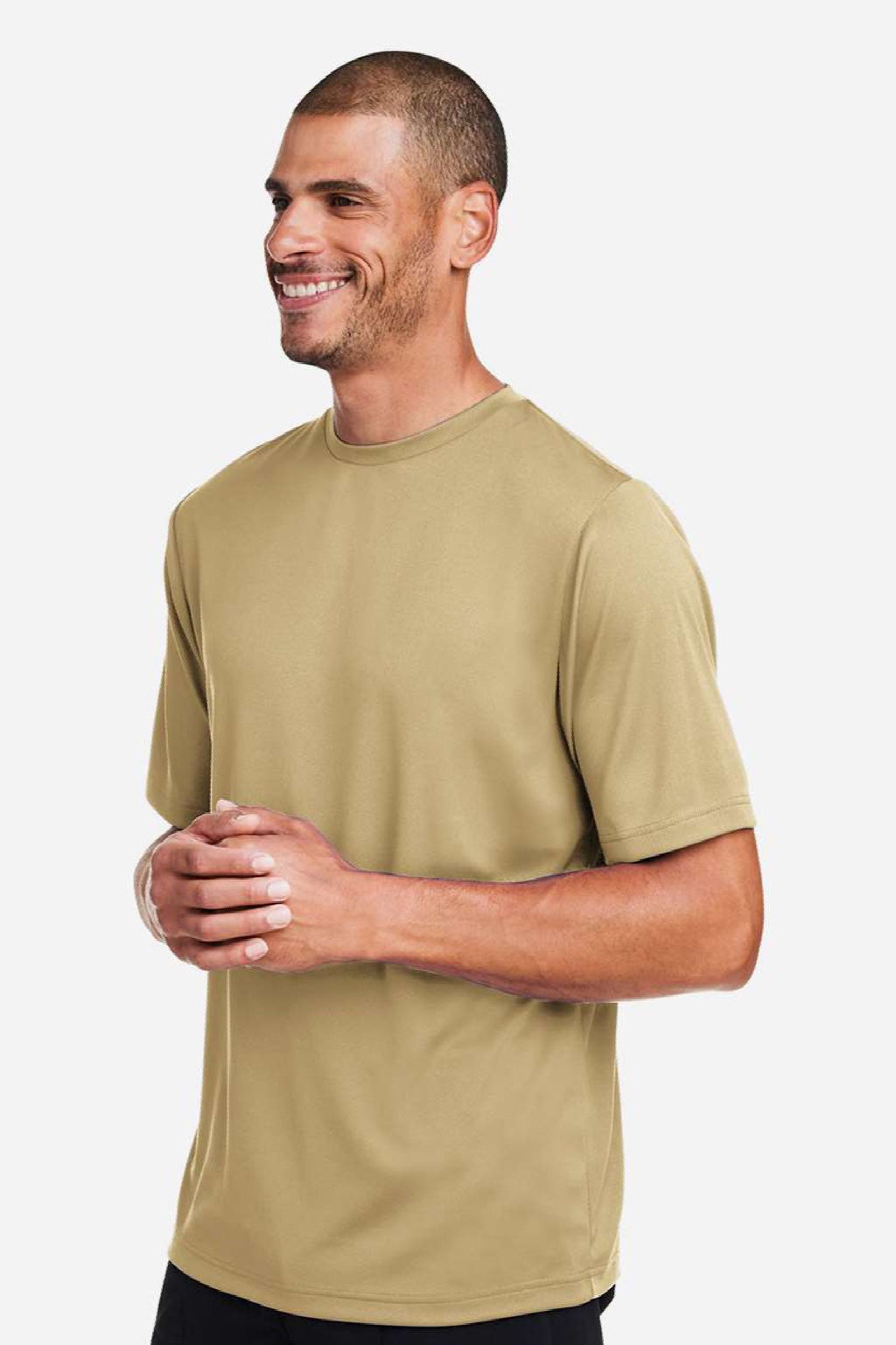 Team 365 TT15 Mens Zone Performance Mesh Short Sleeve Crewneck T-Shirt Vegas Gold Model Side