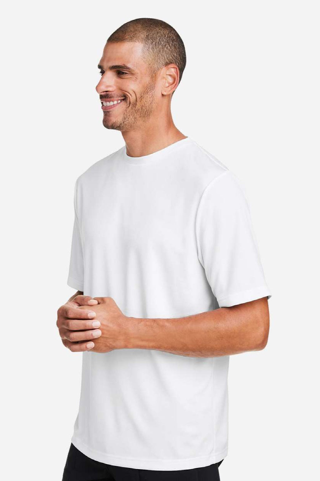 Team 365 TT15 Mens Zone Performance Mesh Short Sleeve Crewneck T-Shirt White Model Side