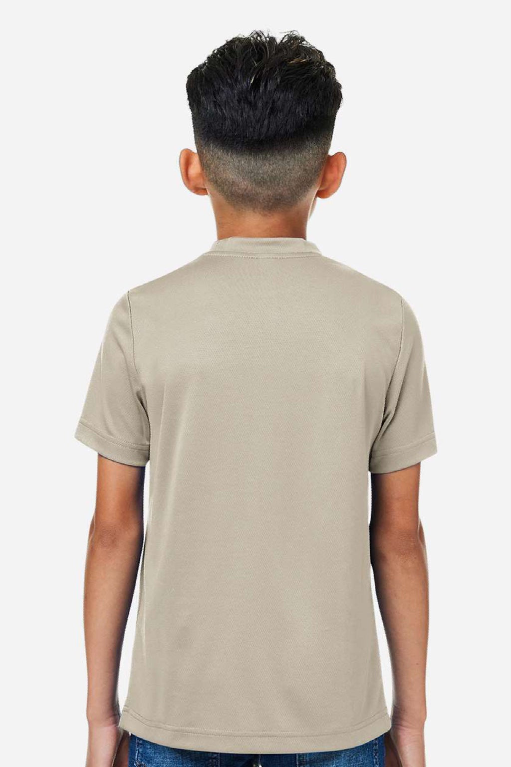 Team 365 TT15Y Youth Zone Performance Mesh Short Sleeve Crewneck T-Shirt Desert Khaki Brown Model Back