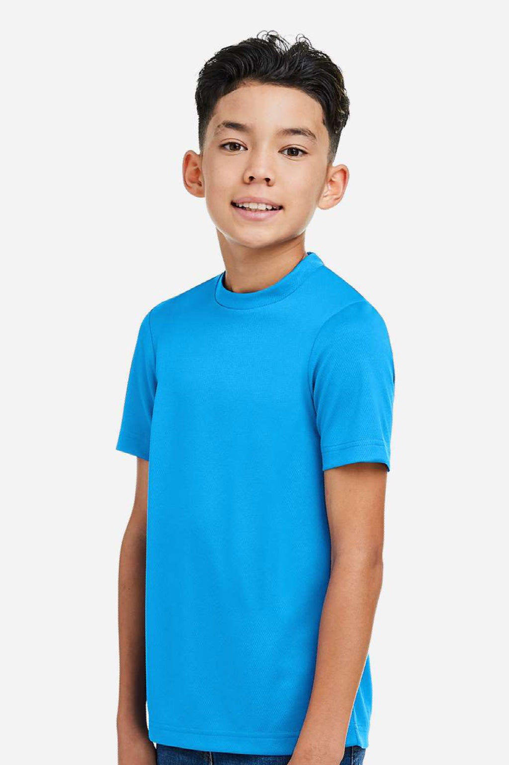 Team 365 TT15Y Youth Zone Performance Mesh Short Sleeve Crewneck T-Shirt Electric Blue Model Side