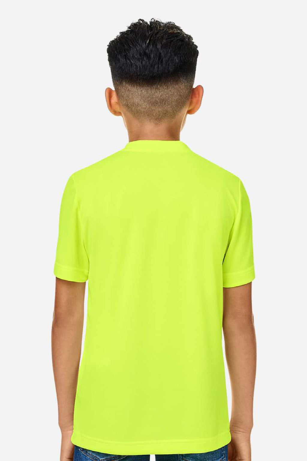 Team 365 TT15Y Youth Zone Performance Mesh Moisture Wicking Short Sleeve Crewneck T-Shirt Safety Yellow Model Back