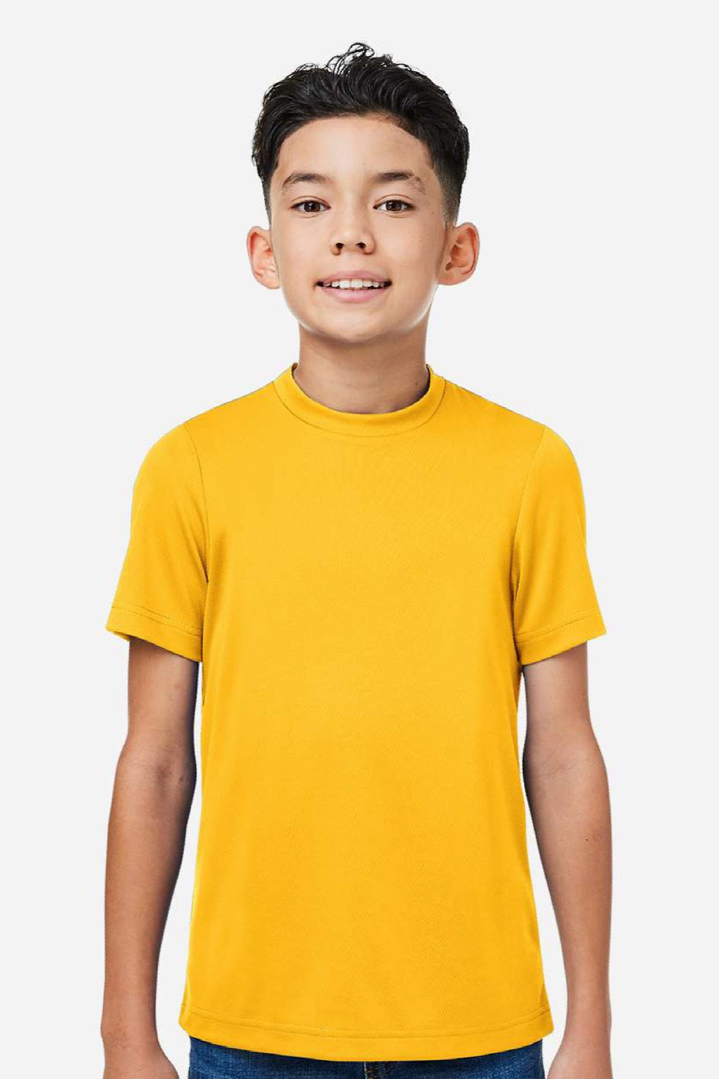 Team 365 TT15Y Youth Zone Performance Mesh Short Sleeve Crewneck T-Shirt Athletic Gold Model Front