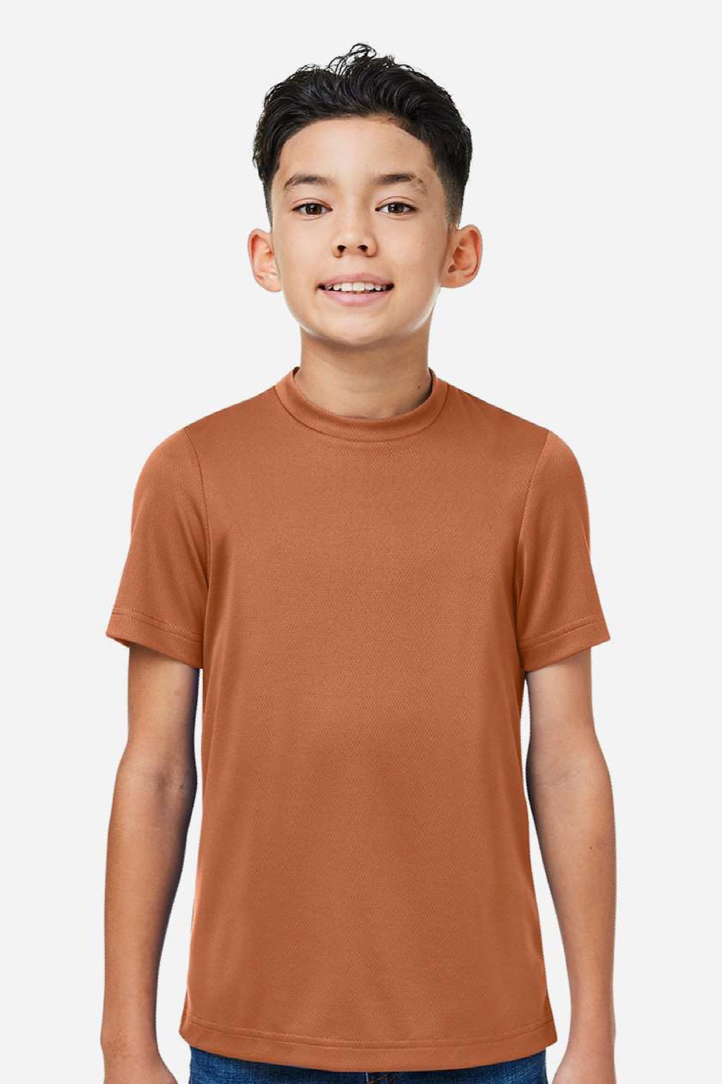 Team 365 TT15Y Youth Zone Performance Mesh Short Sleeve Crewneck T-Shirt Burnt Orange Model Front