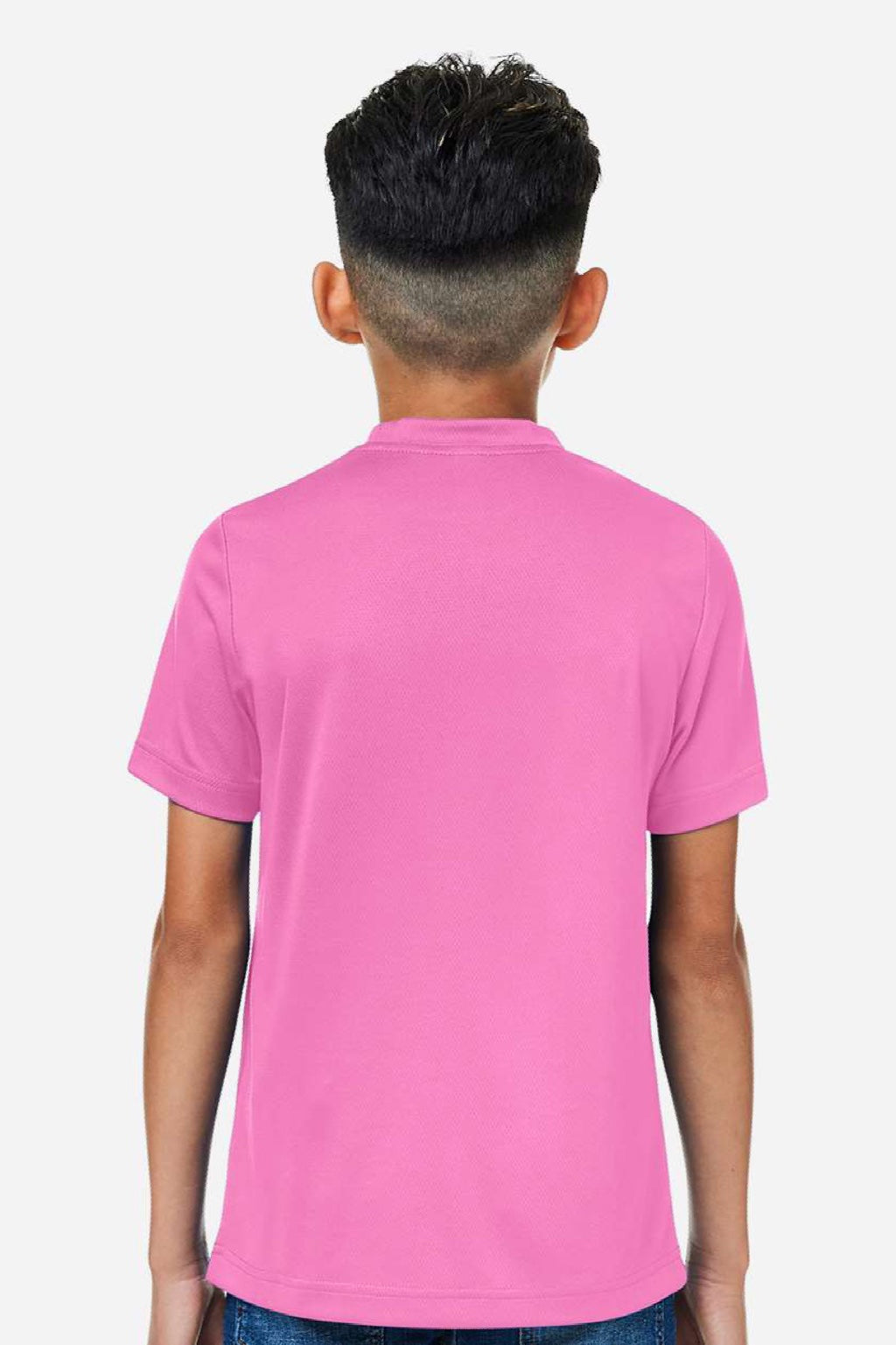 Team 365 TT15Y Youth Zone Performance Mesh Short Sleeve Crewneck T-Shirt Charity Pink Model Back