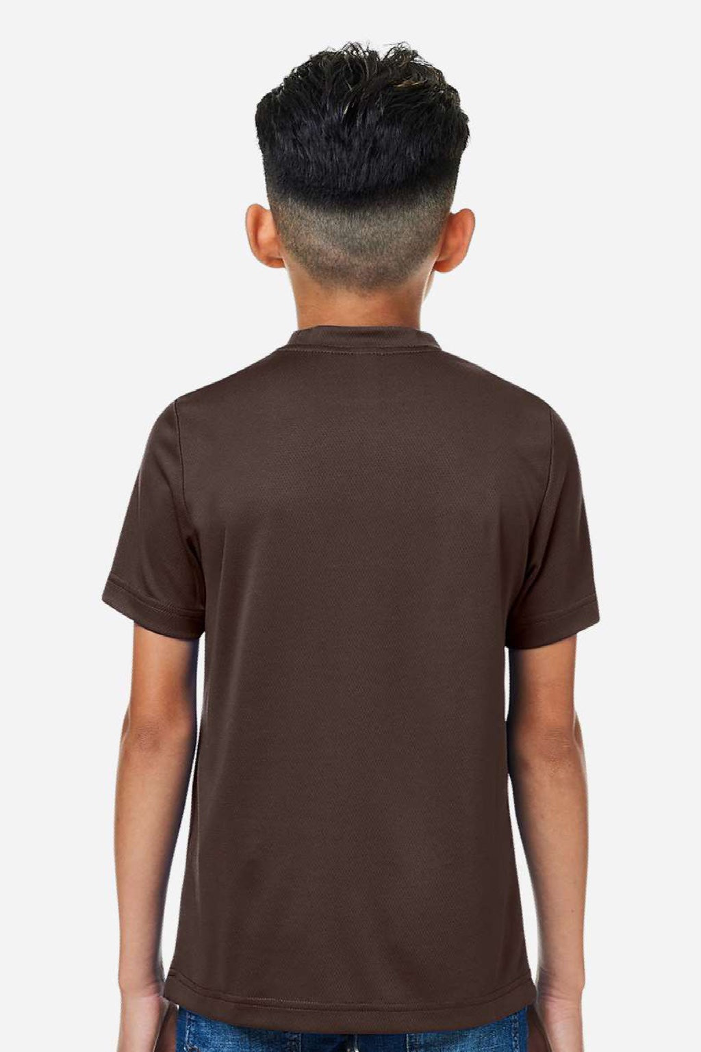 Team 365 TT15Y Youth Zone Performance Mesh Short Sleeve Crewneck T-Shirt Dark Brown Model Back