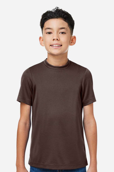 Team 365 TT15Y Youth Zone Performance Mesh Short Sleeve Crewneck T-Shirt Dark Brown Model Front