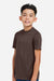 Team 365 TT15Y Youth Zone Performance Mesh Short Sleeve Crewneck T-Shirt Dark Brown Model Side