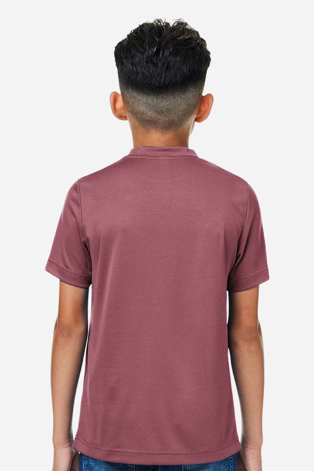 Team 365 TT15Y Youth Zone Performance Mesh Short Sleeve Crewneck T-Shirt Dark Maroon Model Back