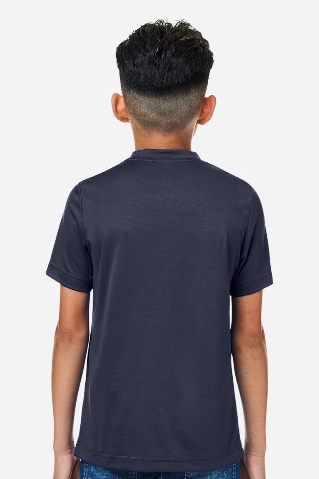 Team 365 TT15Y Youth Zone Performance Mesh Short Sleeve Crewneck T-Shirt Dark Navy Blue Model Back