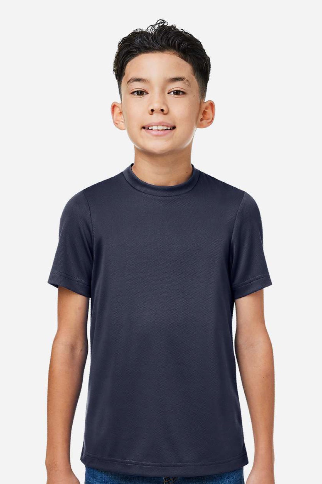 Team 365 TT15Y Youth Zone Performance Mesh Short Sleeve Crewneck T-Shirt Dark Navy Blue Model Front