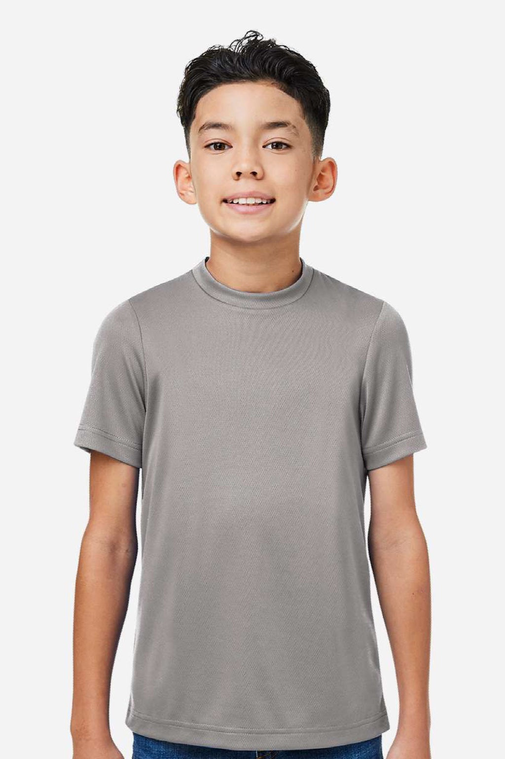 Team 365 TT15Y Youth Zone Performance Mesh Short Sleeve Crewneck T-Shirt Graphite Grey Model Front