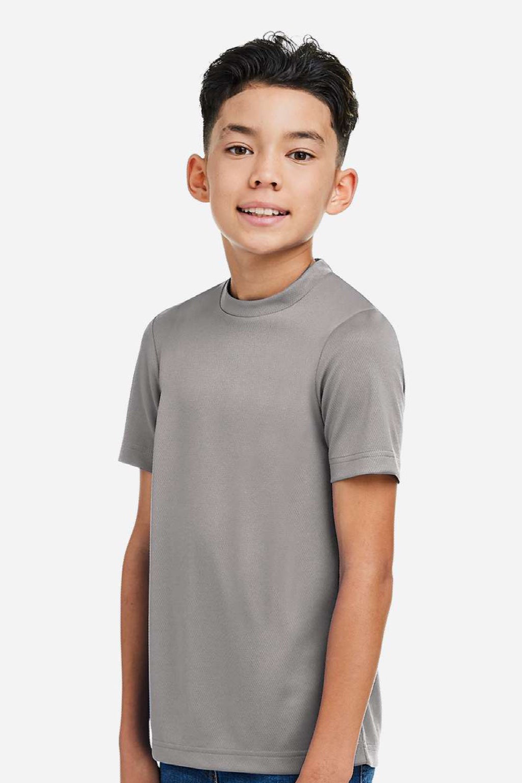 Team 365 TT15Y Youth Zone Performance Mesh Short Sleeve Crewneck T-Shirt Graphite Grey Model Side